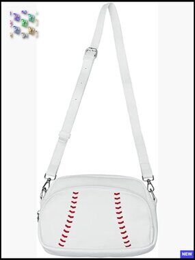 Faux Leather Crossbody Bag Sporty Baseball Style Adjustable Strap Purse